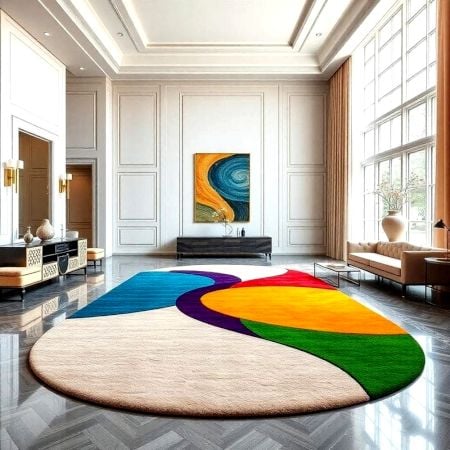 Handmade Multicolor Wave Abstract Living Room Rug
